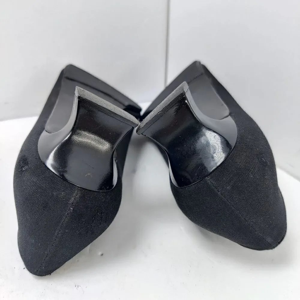 Stuart weitzman Pumps Sz 7 M Square Toe & Spool Heel Black Fabric & Leather